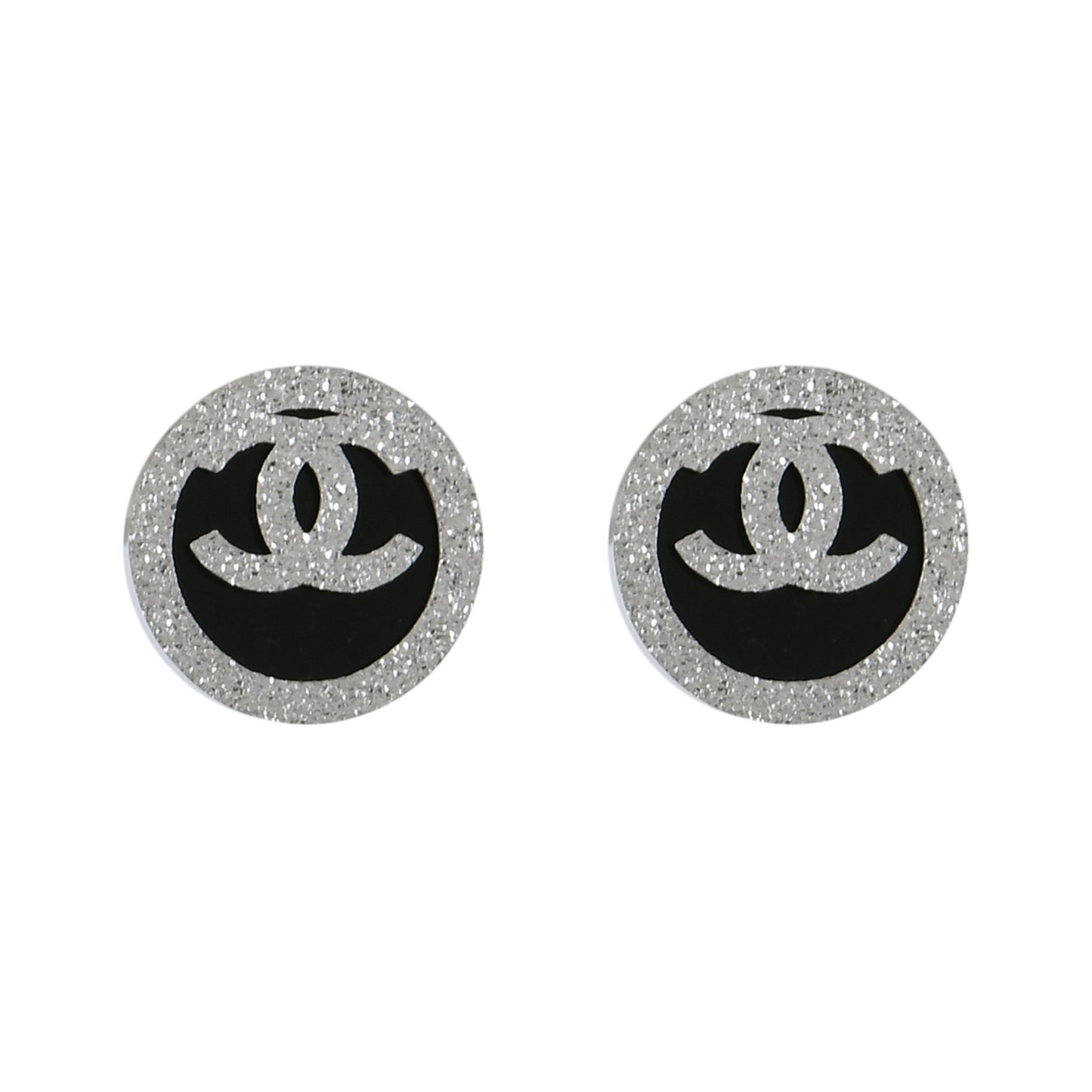 Silver Glitter Logo Studs