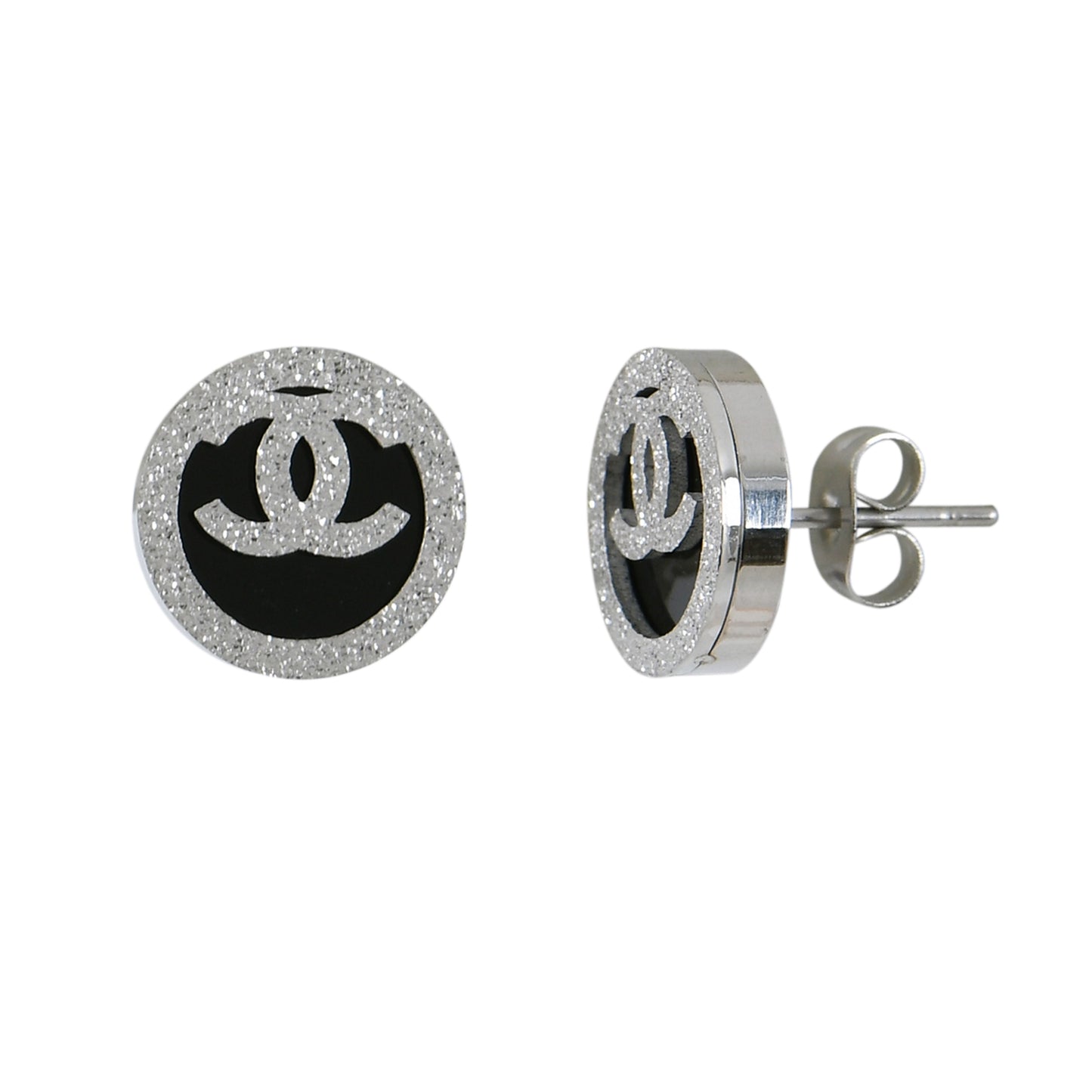 Silver Glitter Logo Studs