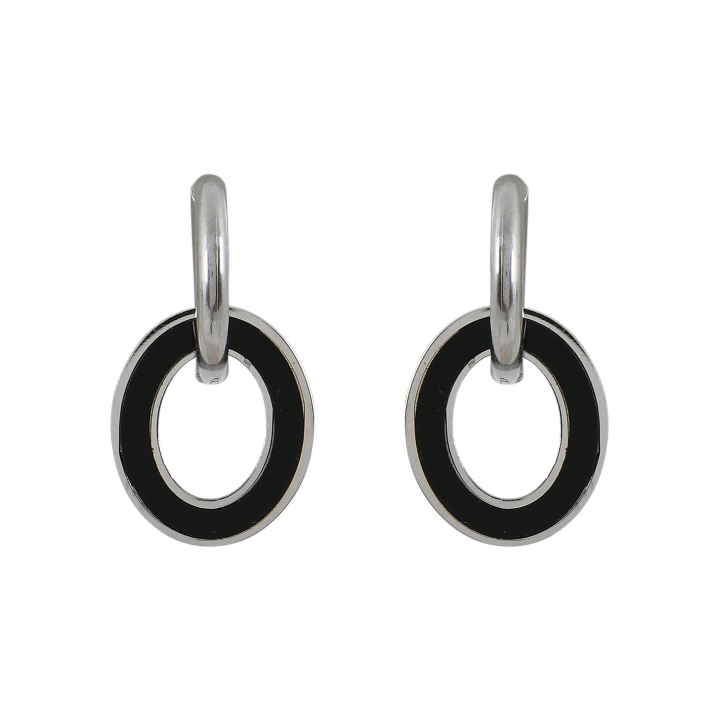Silver Black Enamel Hoops