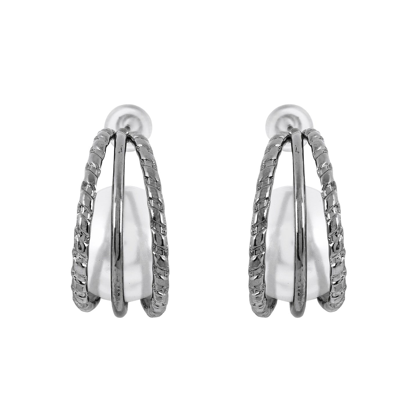 Gunmetal Pearl Hoop Earrings