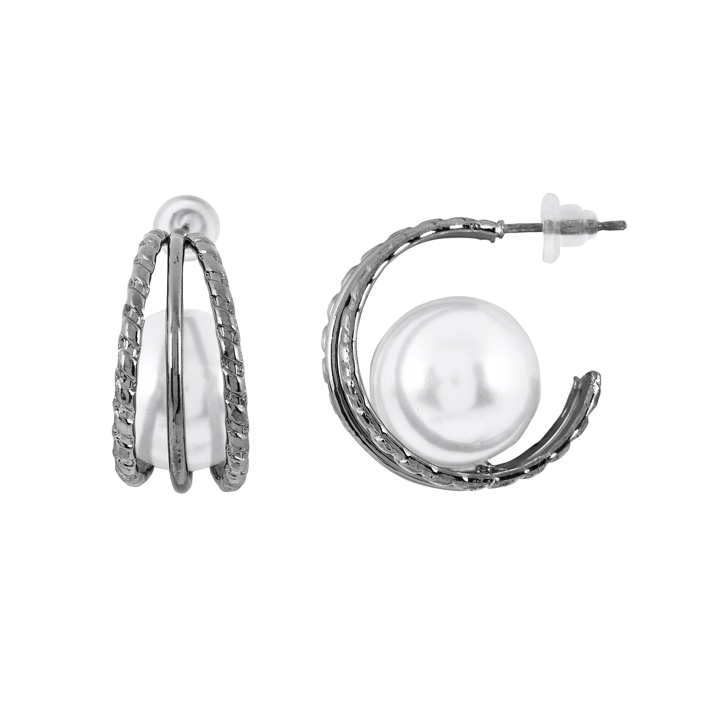 Gunmetal Pearl Hoop Earrings