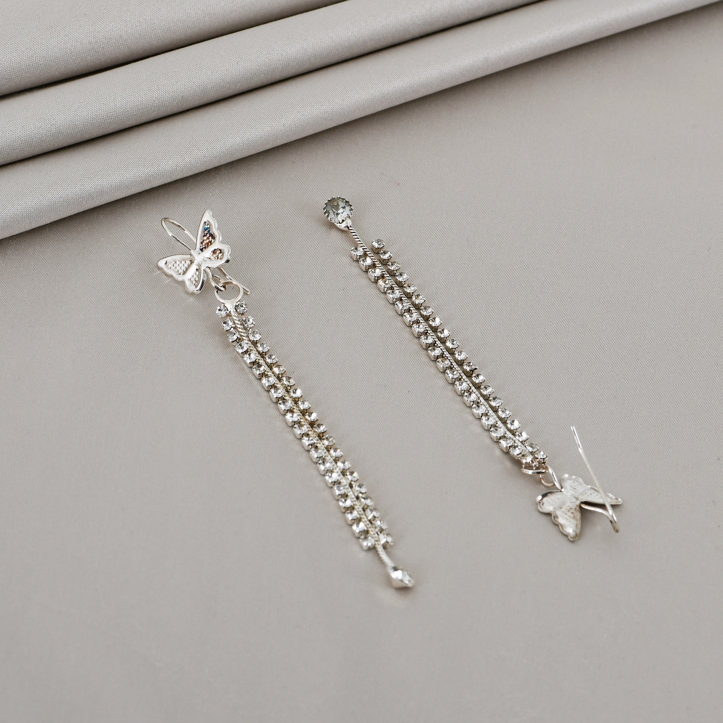 Silver Butterfly Drop Earrings