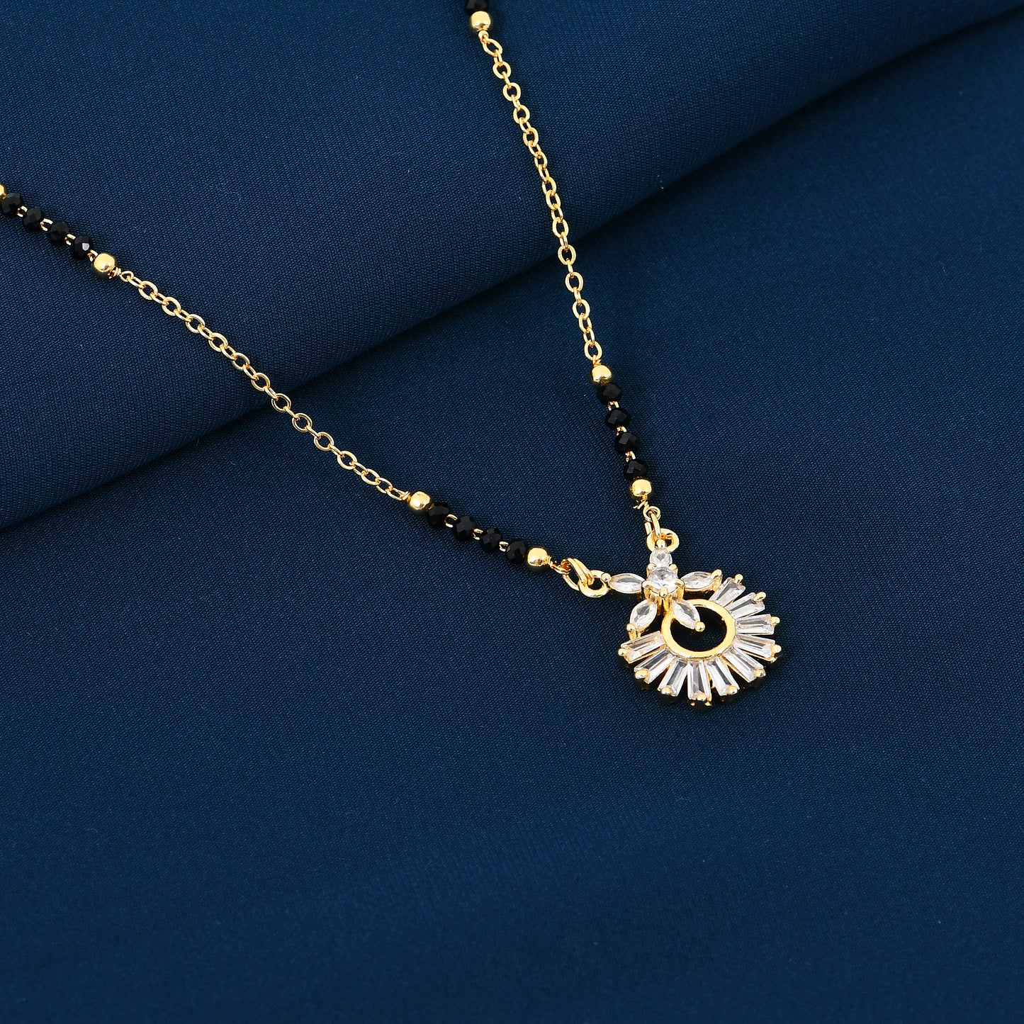 Gold Sunburst CZ Mangalsutra For Women