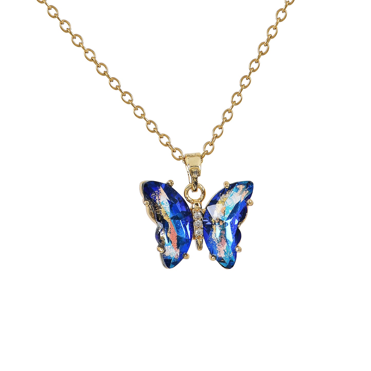 Blue Crystal Gold Butterfly Necklace for Women – stylish fashion jewellery under 1000 with crystal detailing