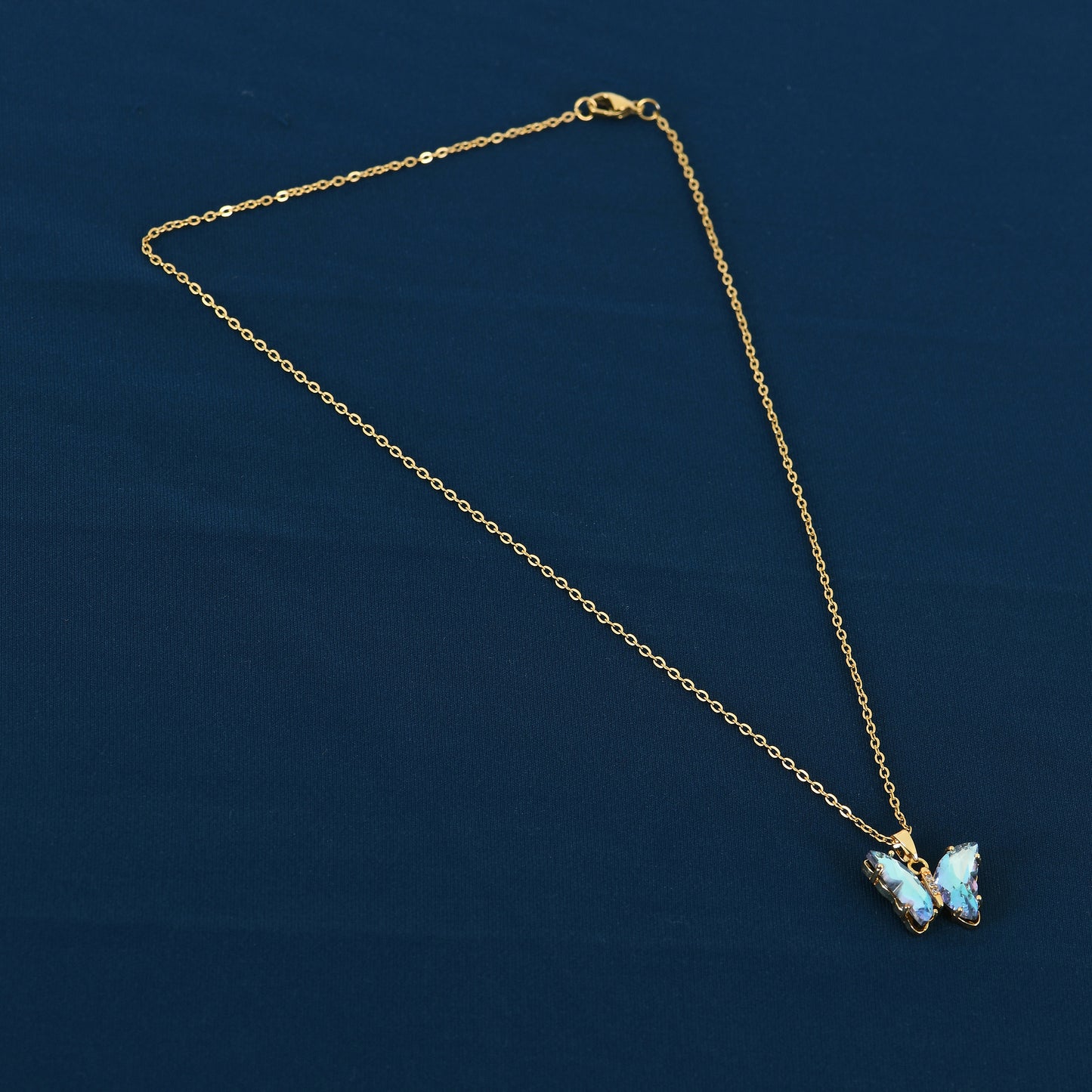 Gold Aqua Crystal Butterfly Pendant Necklace – perfect and thoughtful gift for girlfriend with charming butterfly design