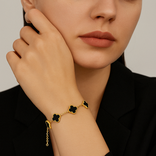 Gold Black Clover Charm Bracelet – a stylish bracelet for women girls, perfect for adding elegance to any look