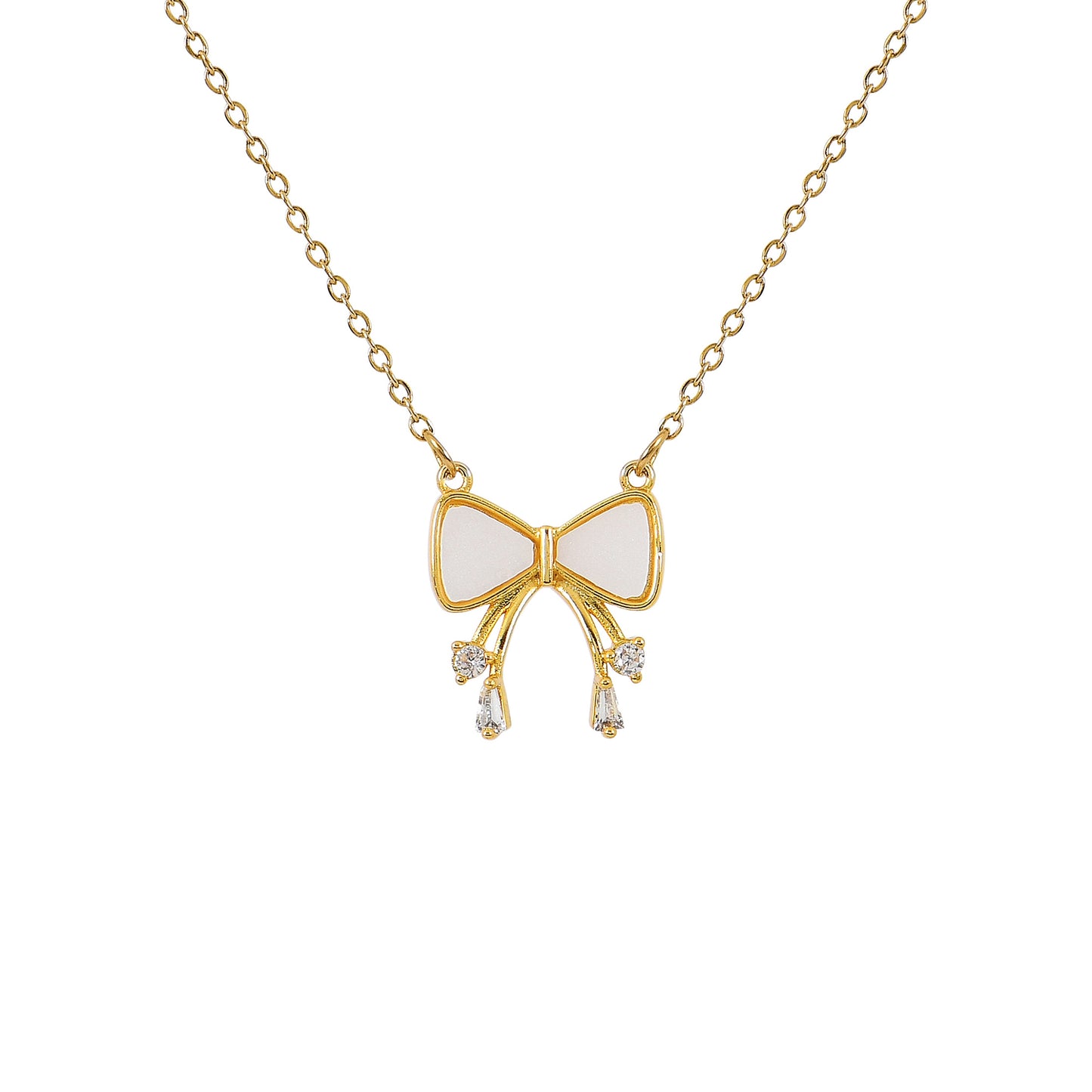 Gold CZ Ribbon Bow Necklace For Women – a romantic necklace gift for girlfriend, perfect for birthdays or anniversaries