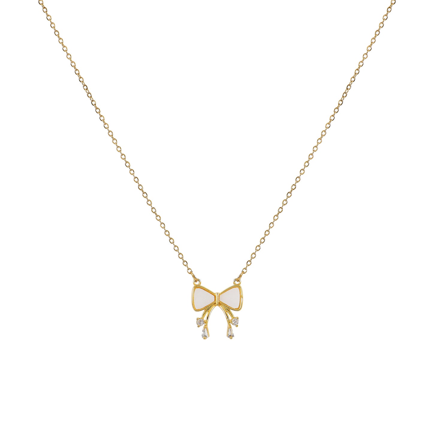 Gold CZ Ribbon Bow Necklace For Women – one of the most trendy women's necklaces with sparkling CZ charm