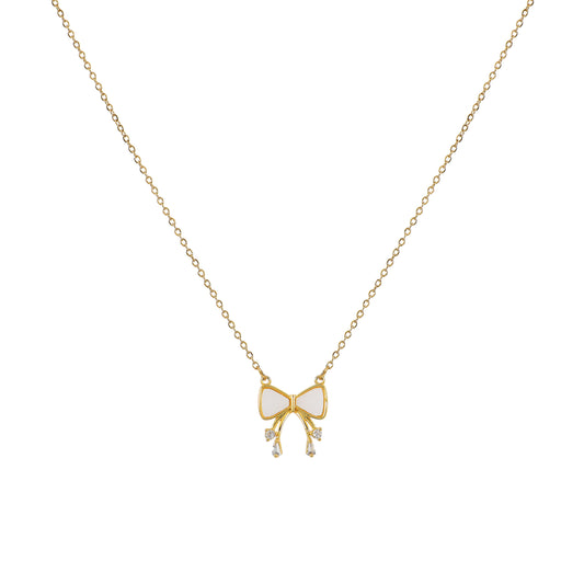 Gold CZ Ribbon Bow Necklace For Women – one of the most trendy women's necklaces with sparkling CZ charm