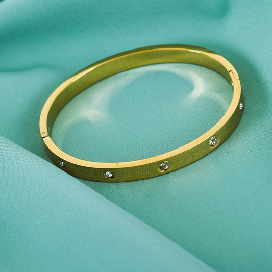 Minimal Studded Gold Kada Bracelet for Women – classic gold kada with subtle CZ sparkle