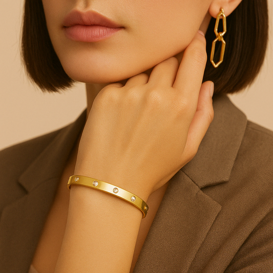 Gold Minimal Studded Kada Bracelet for Women – a sleek and stylish kada for everyday elegance