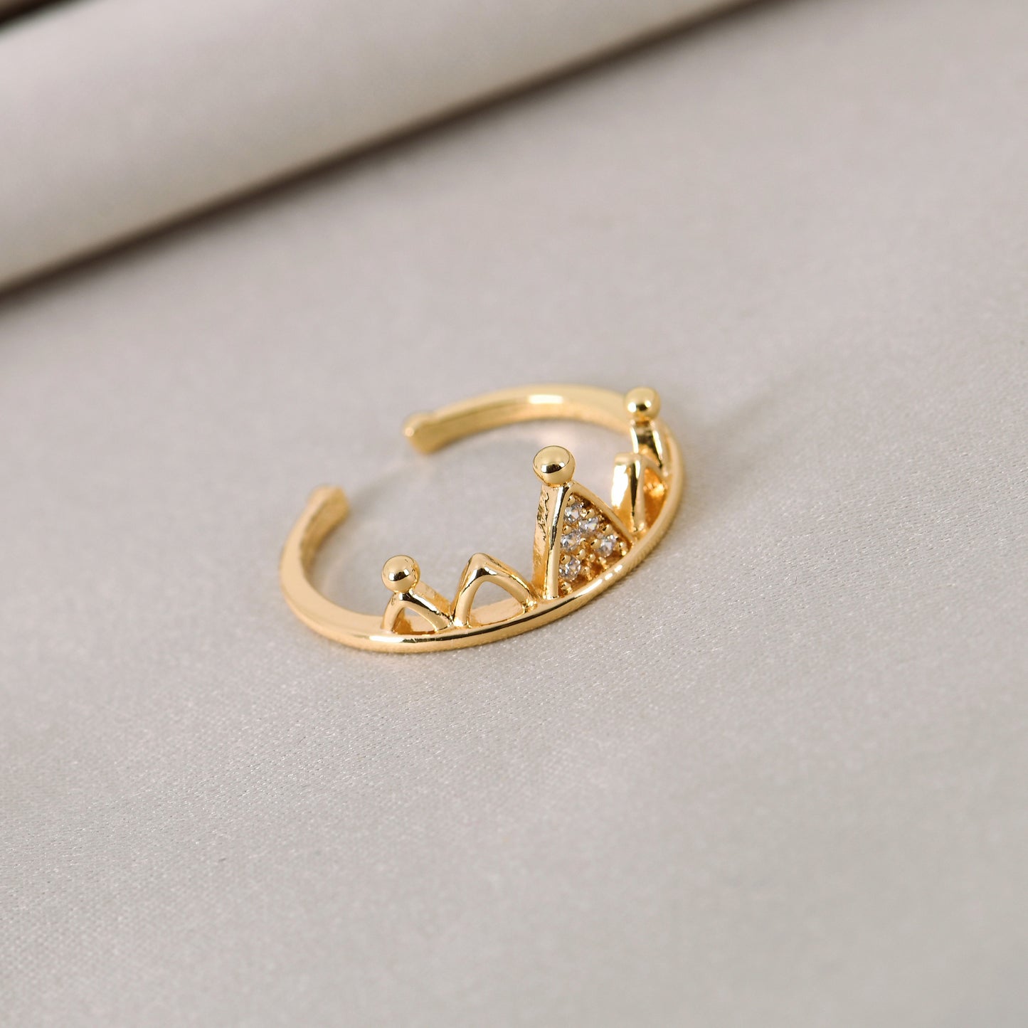 Golden Crown AT CZ Ring For Women – elegant crown ring with sparkling CZ stones