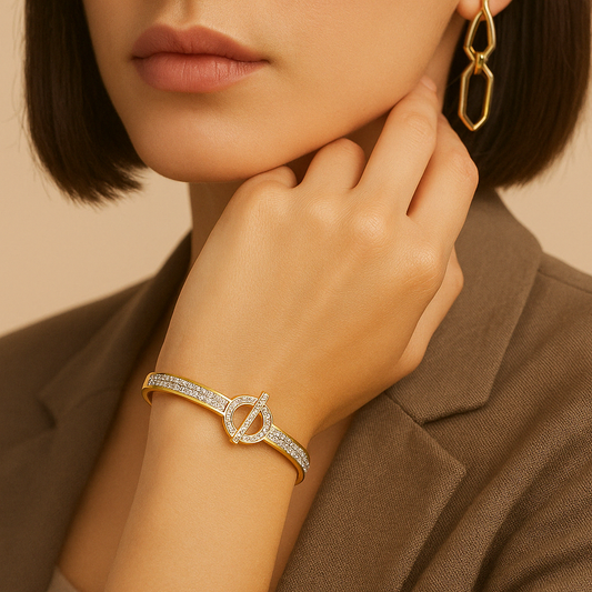 Golden Geometric Modern Bracelet – elegant gold bracelet kada for women in a sleek, modern style