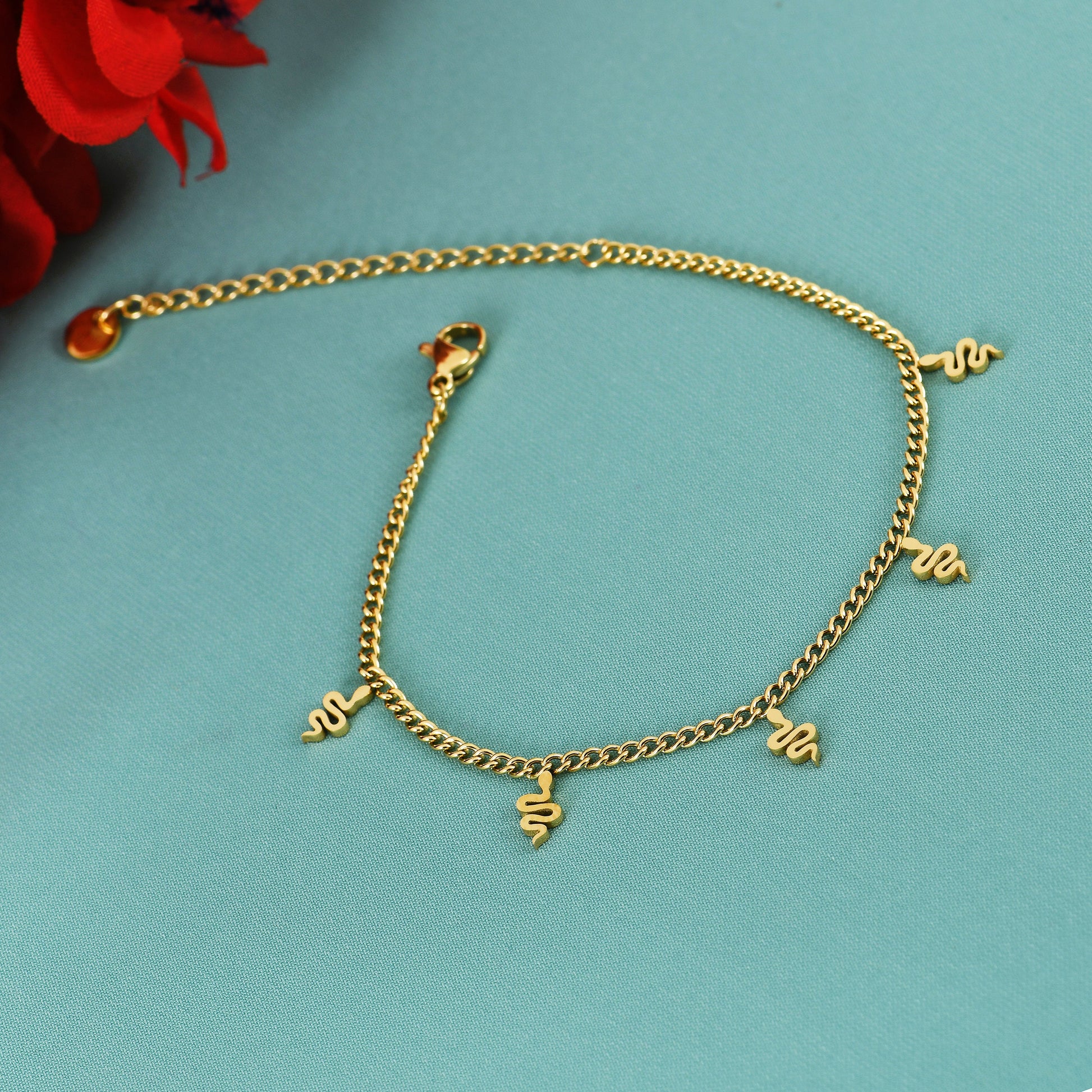Golden Snake Charm Bracelet – gold plated fancy bracelet for women with urban style