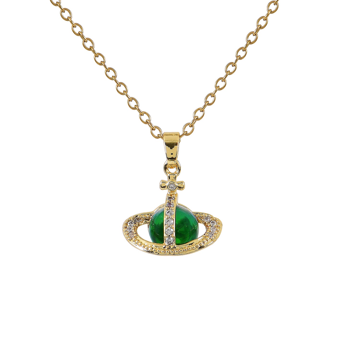 Green Orb Gold Pendant Chain Necklace For Women – a refined gold necklace design and price perfect for daily or occasion wear