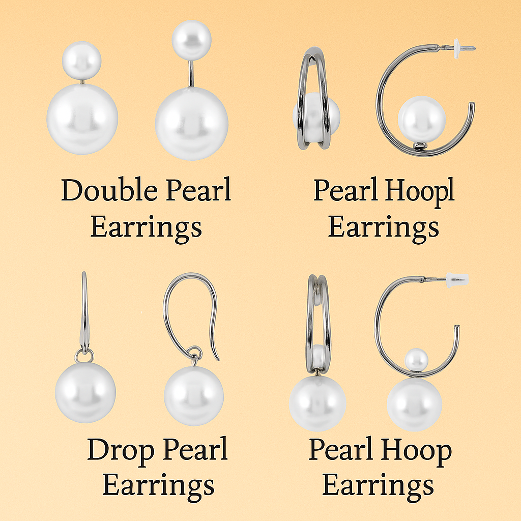 Pearl Earrings Combo Set for Women – 4 Styles featuring elegant pearl stud earrings for daily wear and special occasions