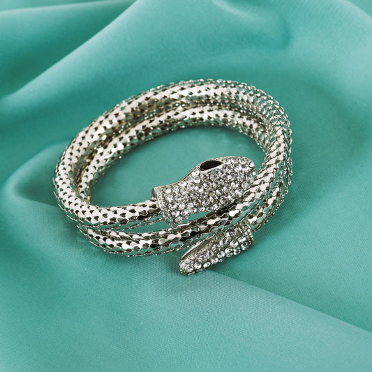 Silver Snake Wrap CZ Bracelet for Women – stylish and lightweight hand bracelet for girls with a trendy snake pattern