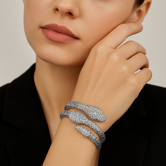 Silver Snake Wrap CZ Bracelet for Women – a stunning ladies bracelet with a modern wrap design and CZ shine