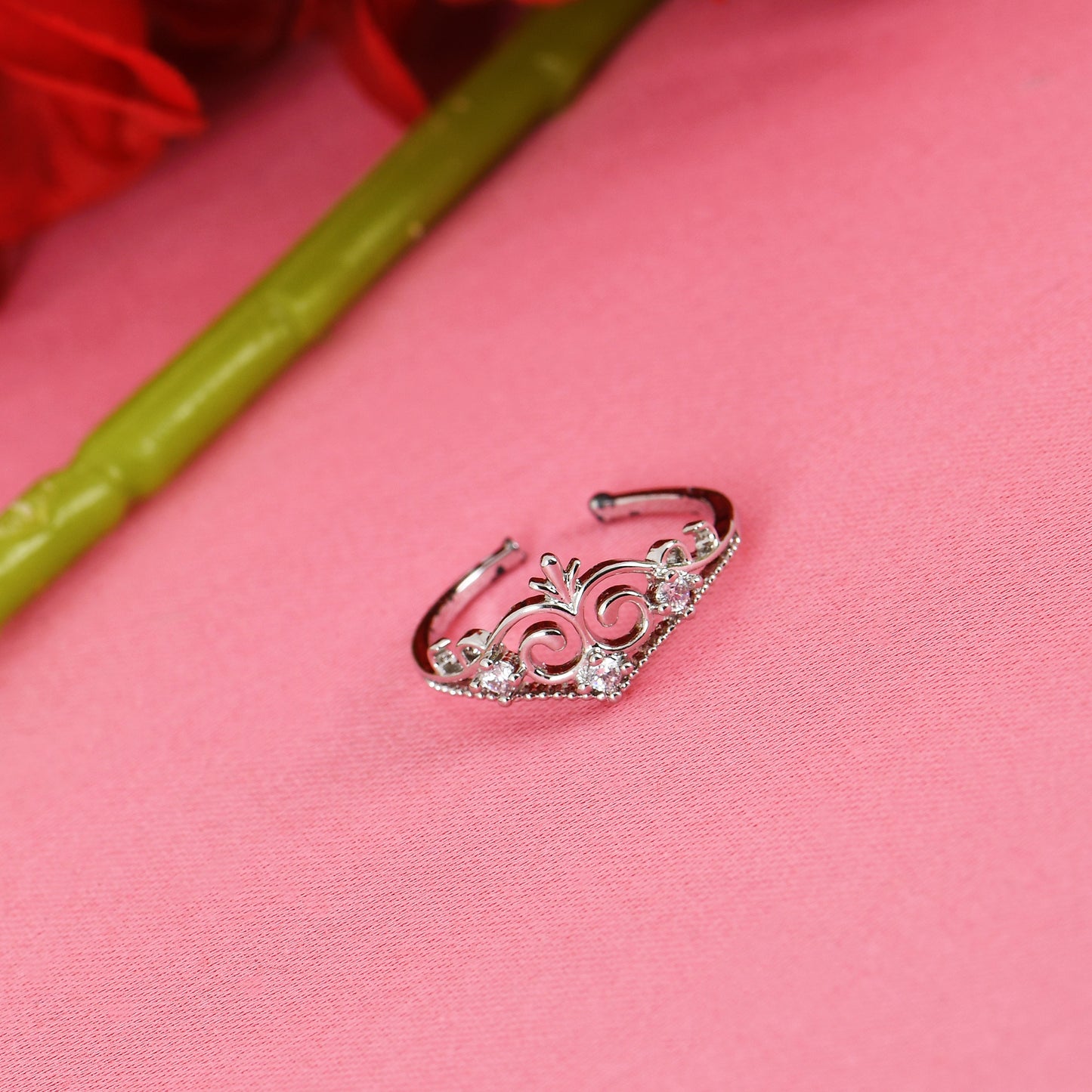 Silver Tiara CZ Ring for Women – elegant female ring design with sparkling CZ stones for daily or special wear