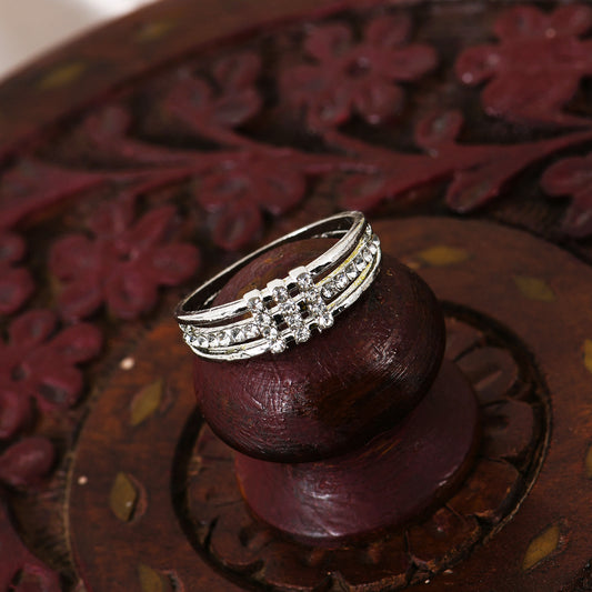 Stylish Silver CZ Rings For Women – Set of 4 silver metal rings with classic polished finish