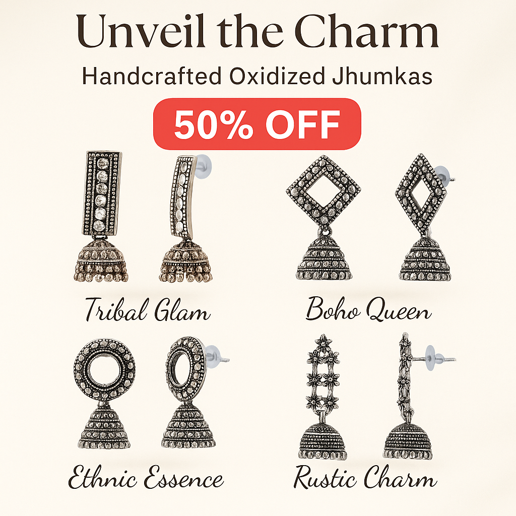 Vintage Oxidized Jhumka For Women Combo – Set of 4 stylish jhumka combo for ethnic and festive looks