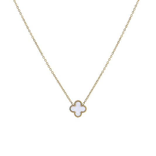 White Shell Clover Necklace featuring refined gold necklace designs for women with a modern touch