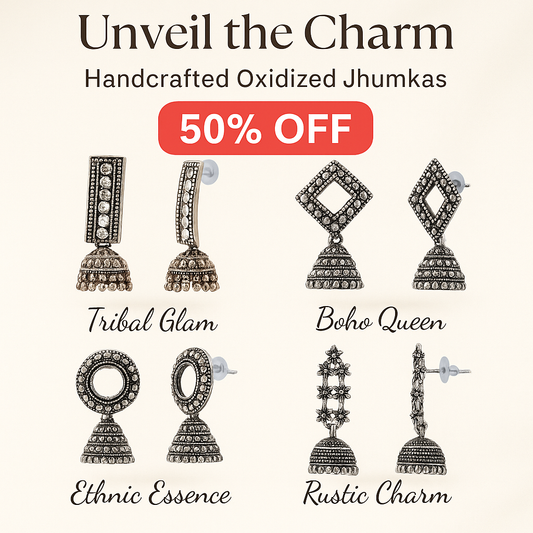 Vintage Oxidized Jhumka Combo – Set of 4