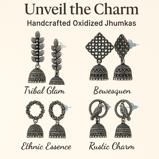Oxidized Jhumka Combo Set – 4 Pairs