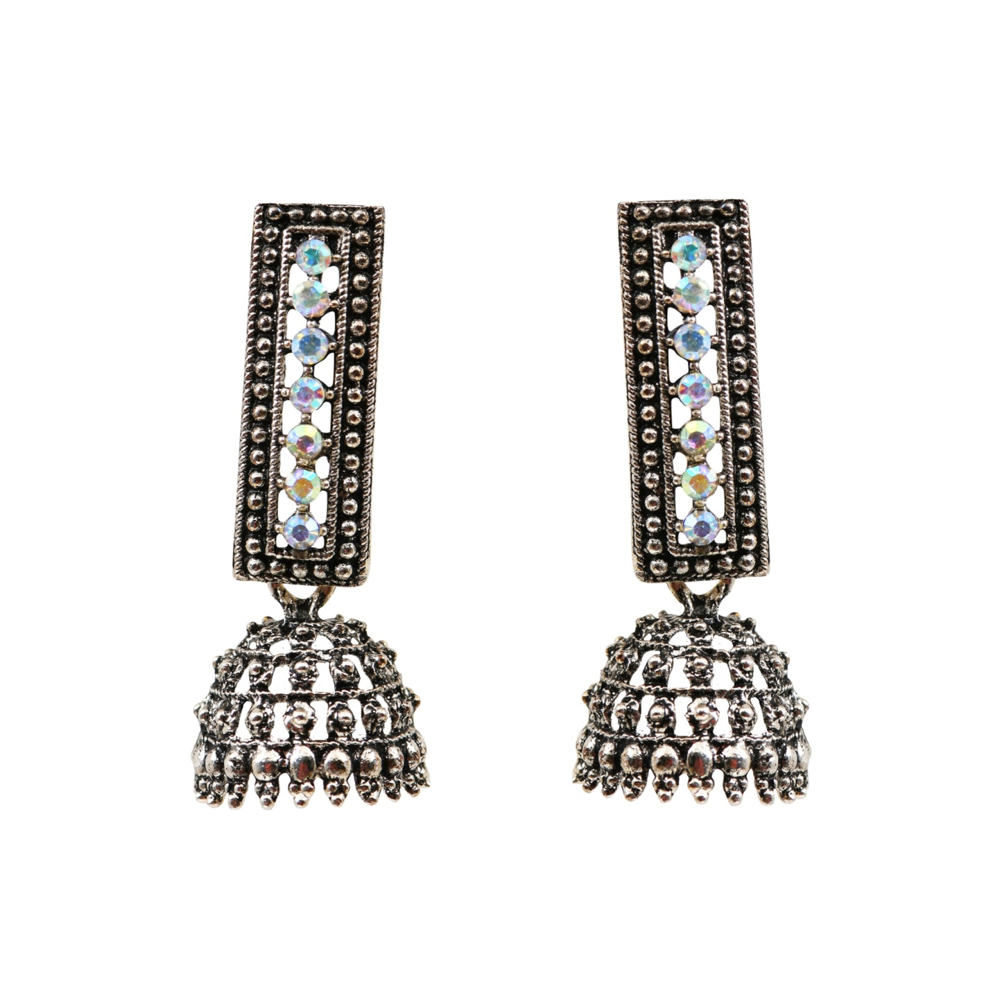 Oxidised Mirror Jhumka Earrings