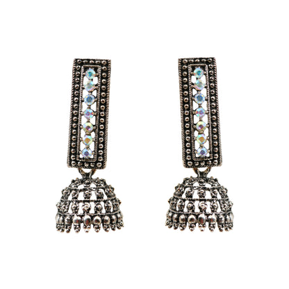 Oxidised Mirror Jhumka Earrings