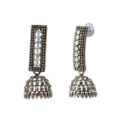 Oxidised Mirror Jhumka Earrings