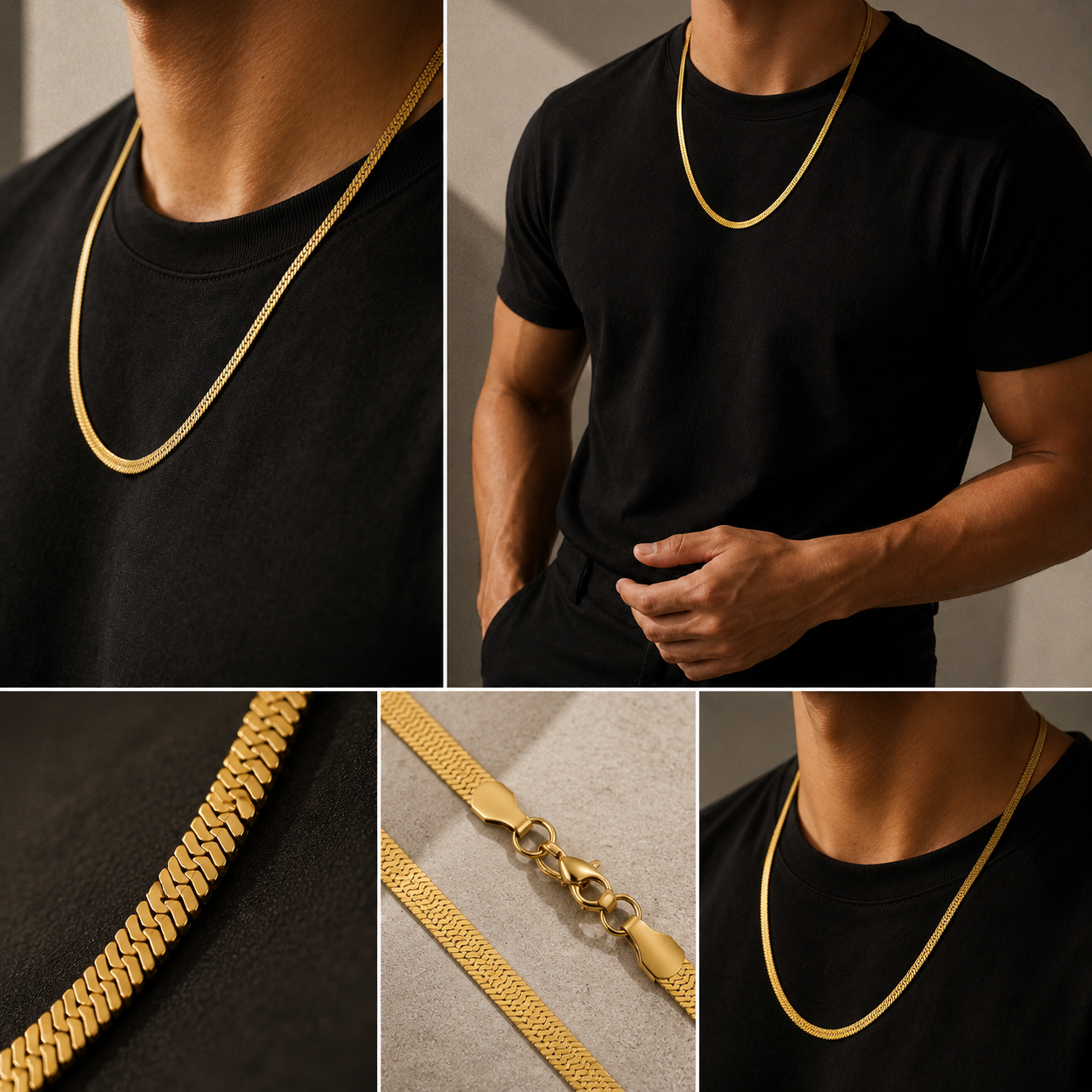 Men Gold Flat Snake Chain – 22 Inch