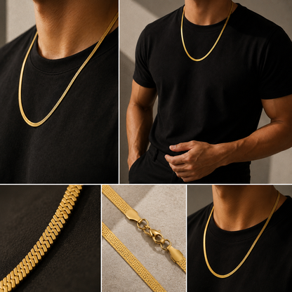 Men Gold Flat Snake Chain – 22 Inch