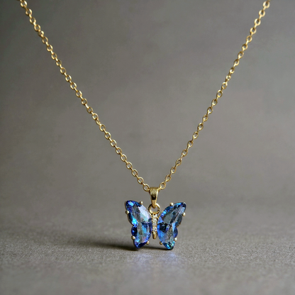 Blue Crystal Gold Butterfly Necklace For Women