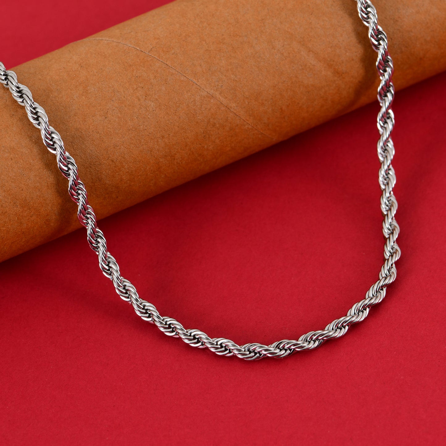 Men Rope Silver Bracelet and Chain Combo