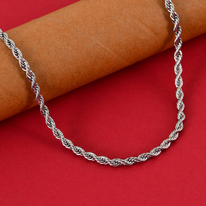 Men Rope Silver Bracelet and Chain Combo