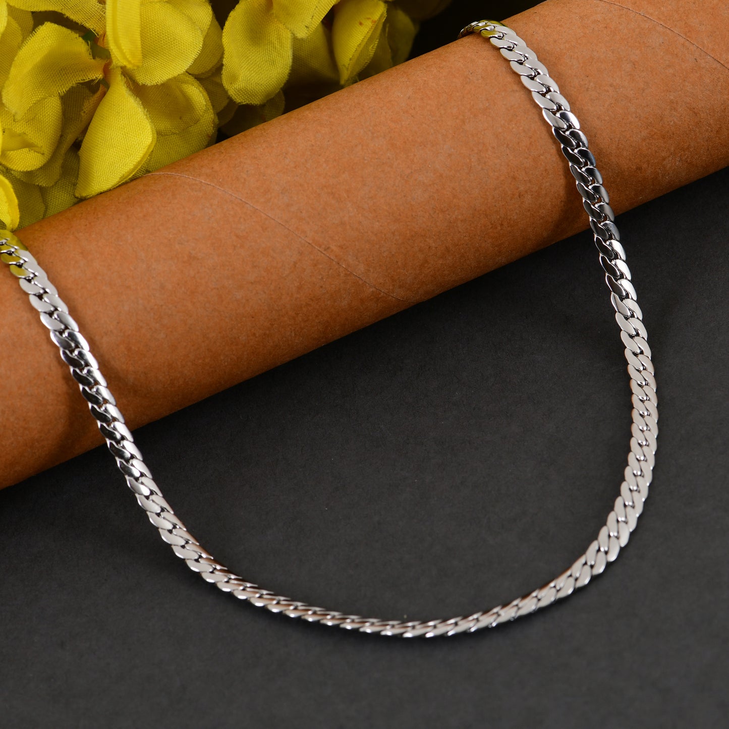 Men’s Silver Flat Curb Chain – 22 Inch