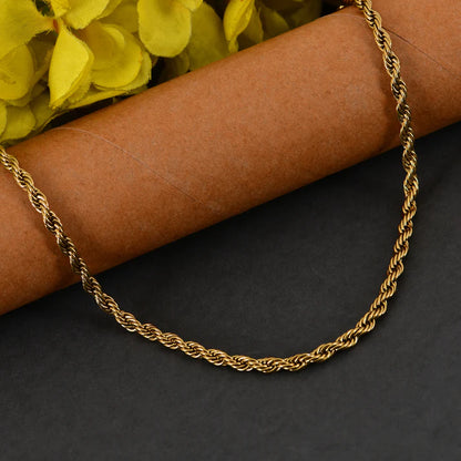 Men Rope Gold Bracelet and Chain Combo