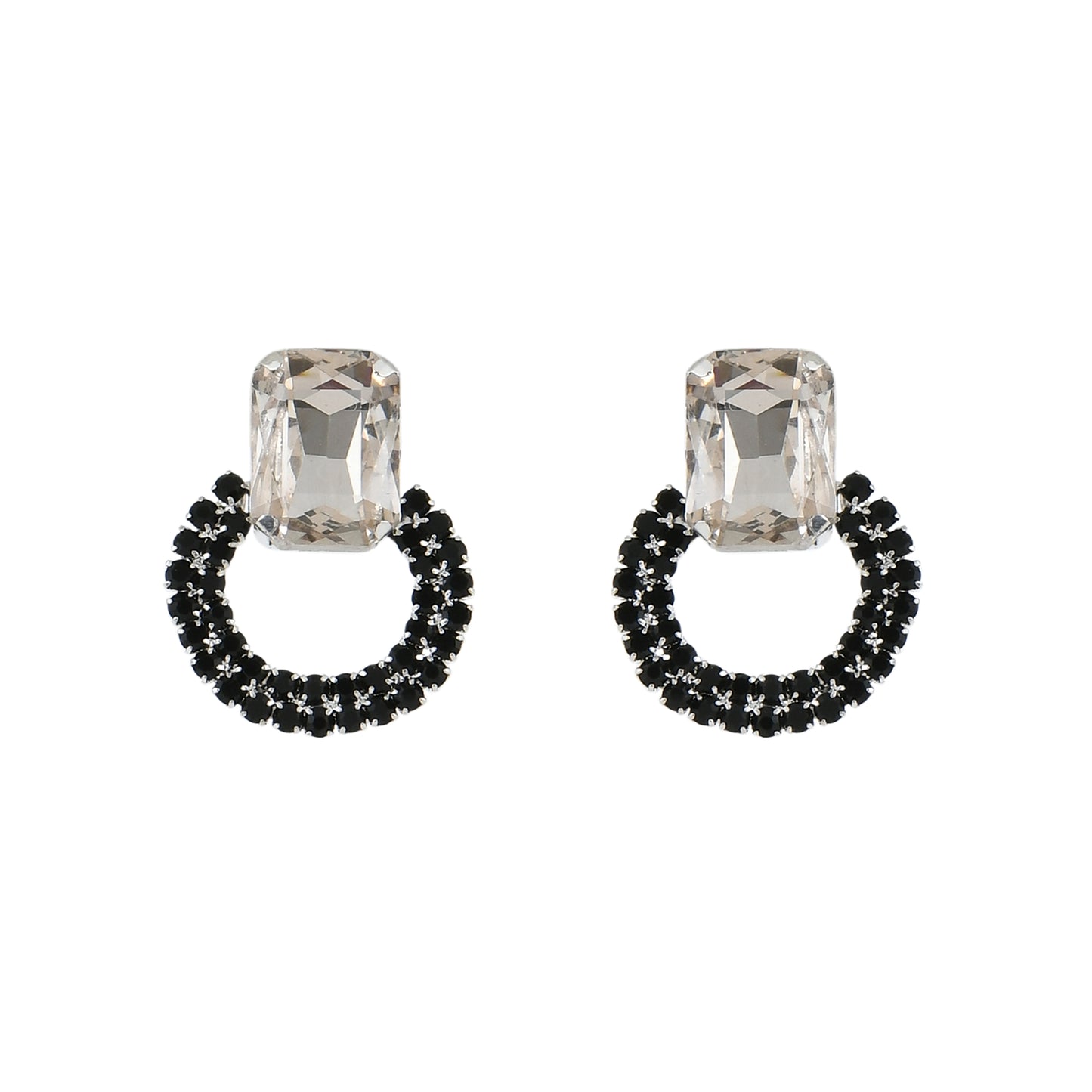 Silver Black Crystal Studs
