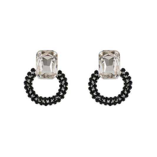 Silver Black Crystal Studs