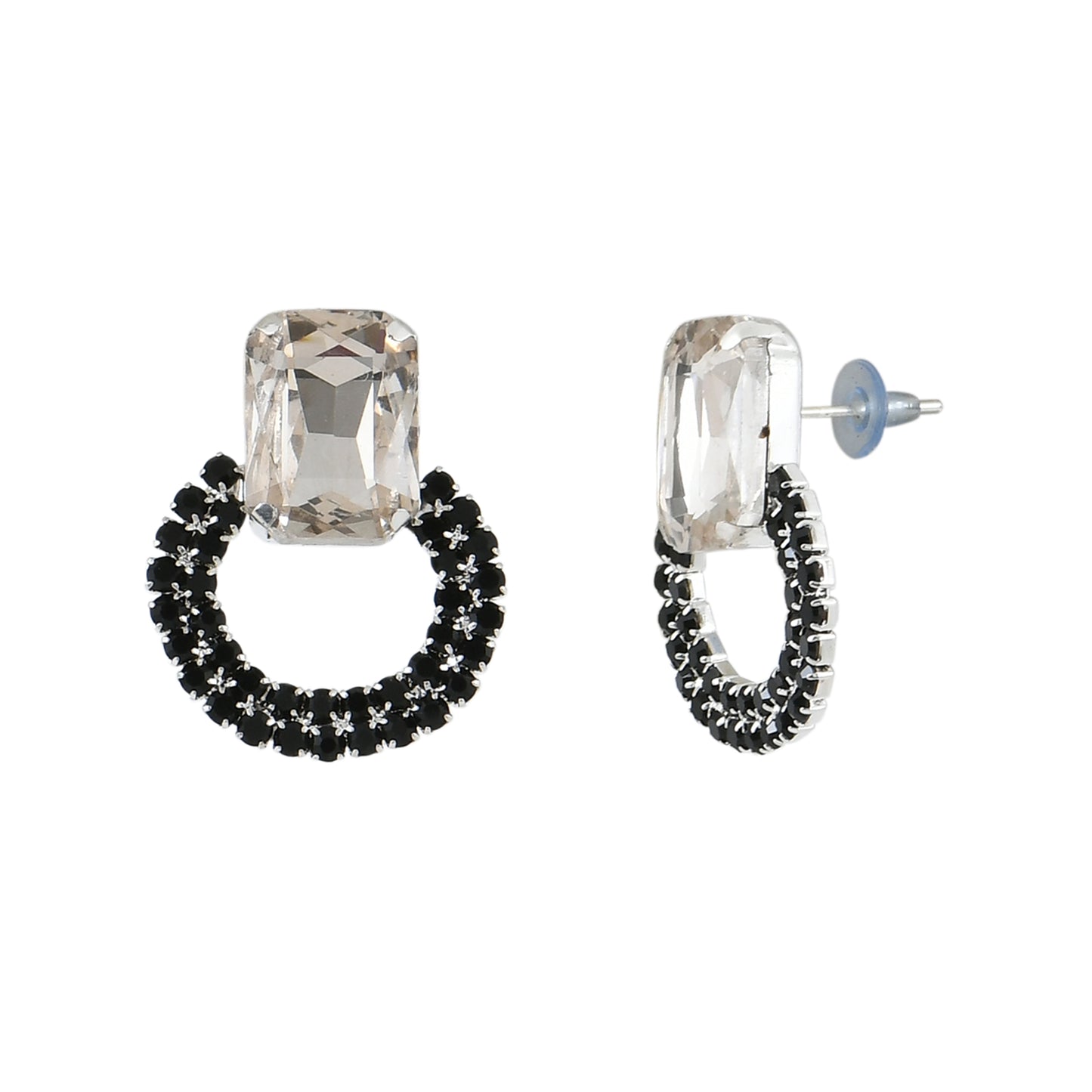 Silver Black Crystal Studs