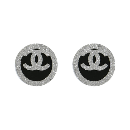 Silver Glitter Logo Studs
