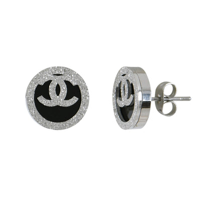 Silver Glitter Logo Studs