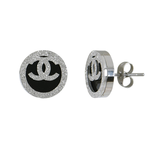 Silver Glitter Logo Studs