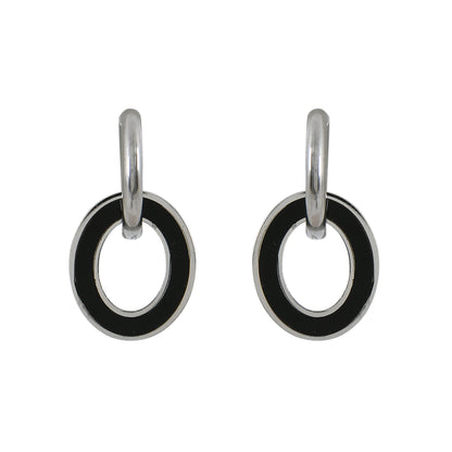 Silver Black Enamel Hoops