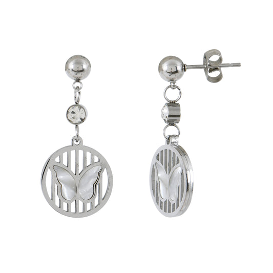 Silver Butterfly Drop Earrings