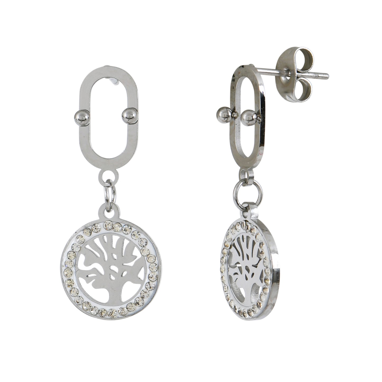 Silver Tree Drop Earrings