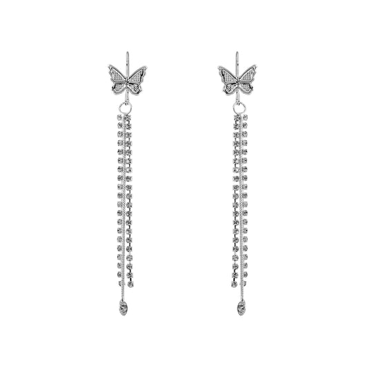 Silver Butterfly Drop Earrings