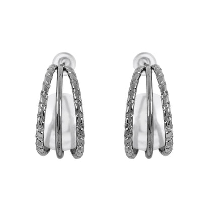 Gunmetal Pearl Hoop Earrings