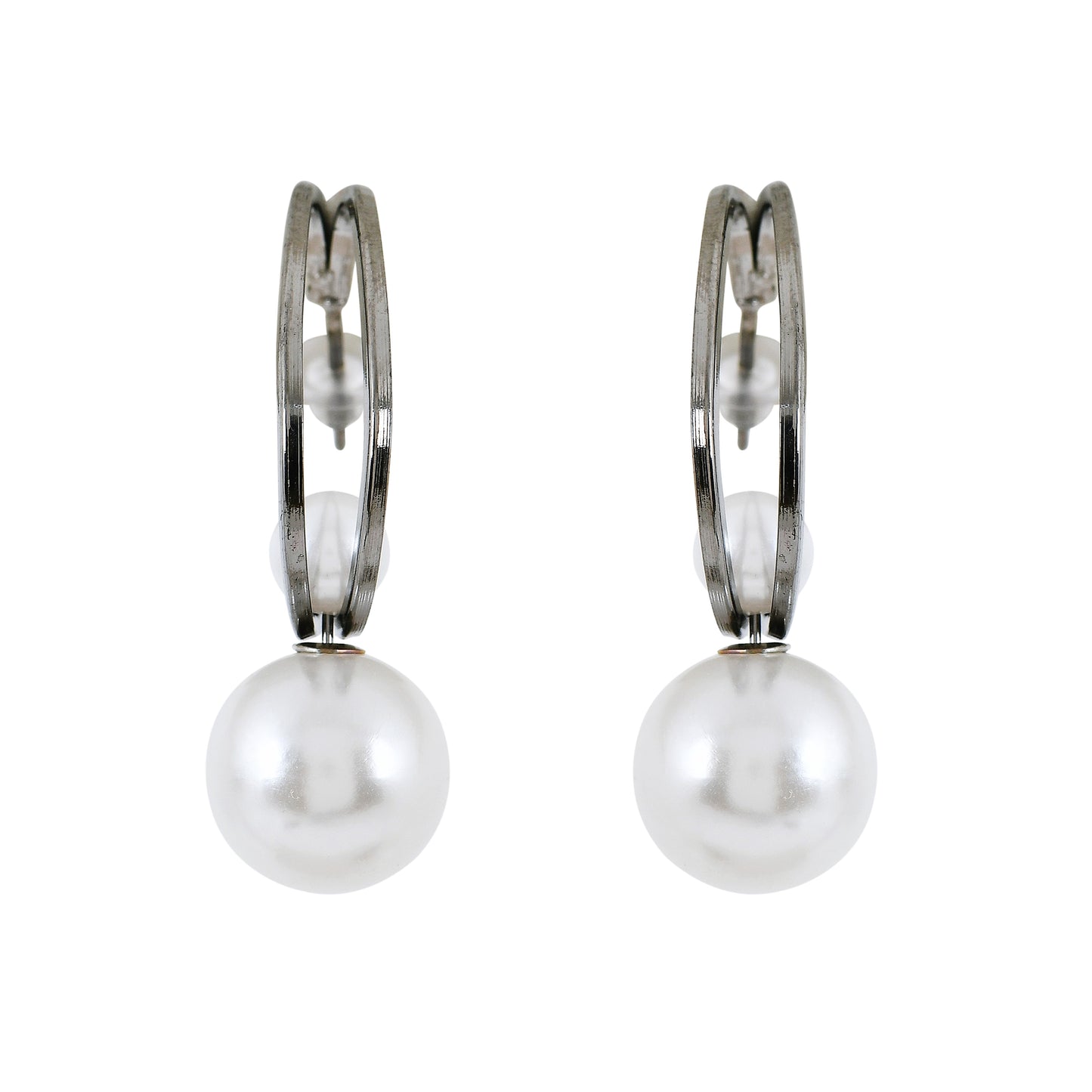 Gunmetal Minimal Pearl Hoops